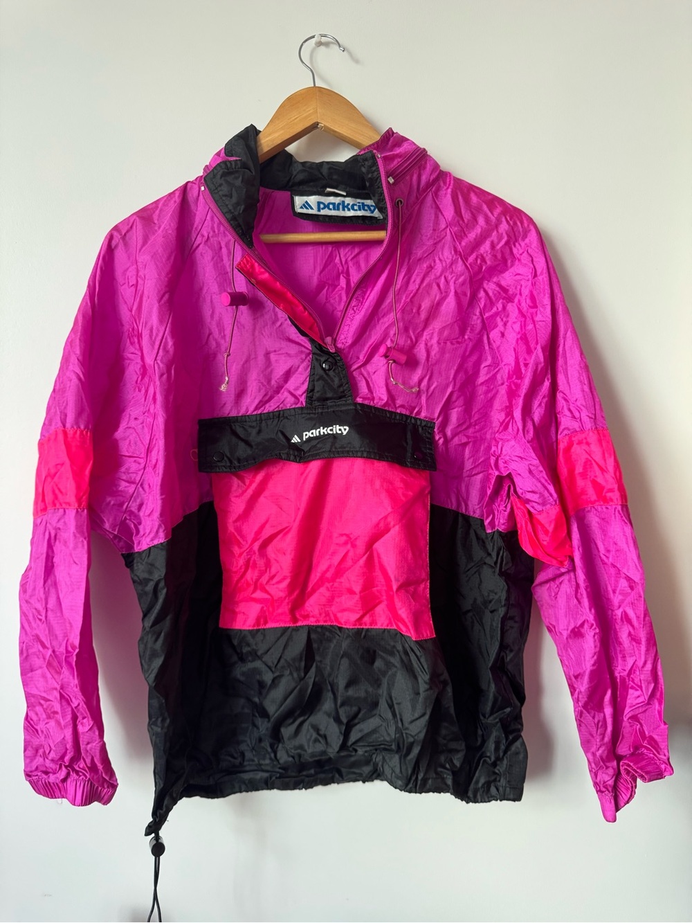 Vintage Park City Neon Anorak Windbreaker Jacket Medium Pink Purple Gorpcore